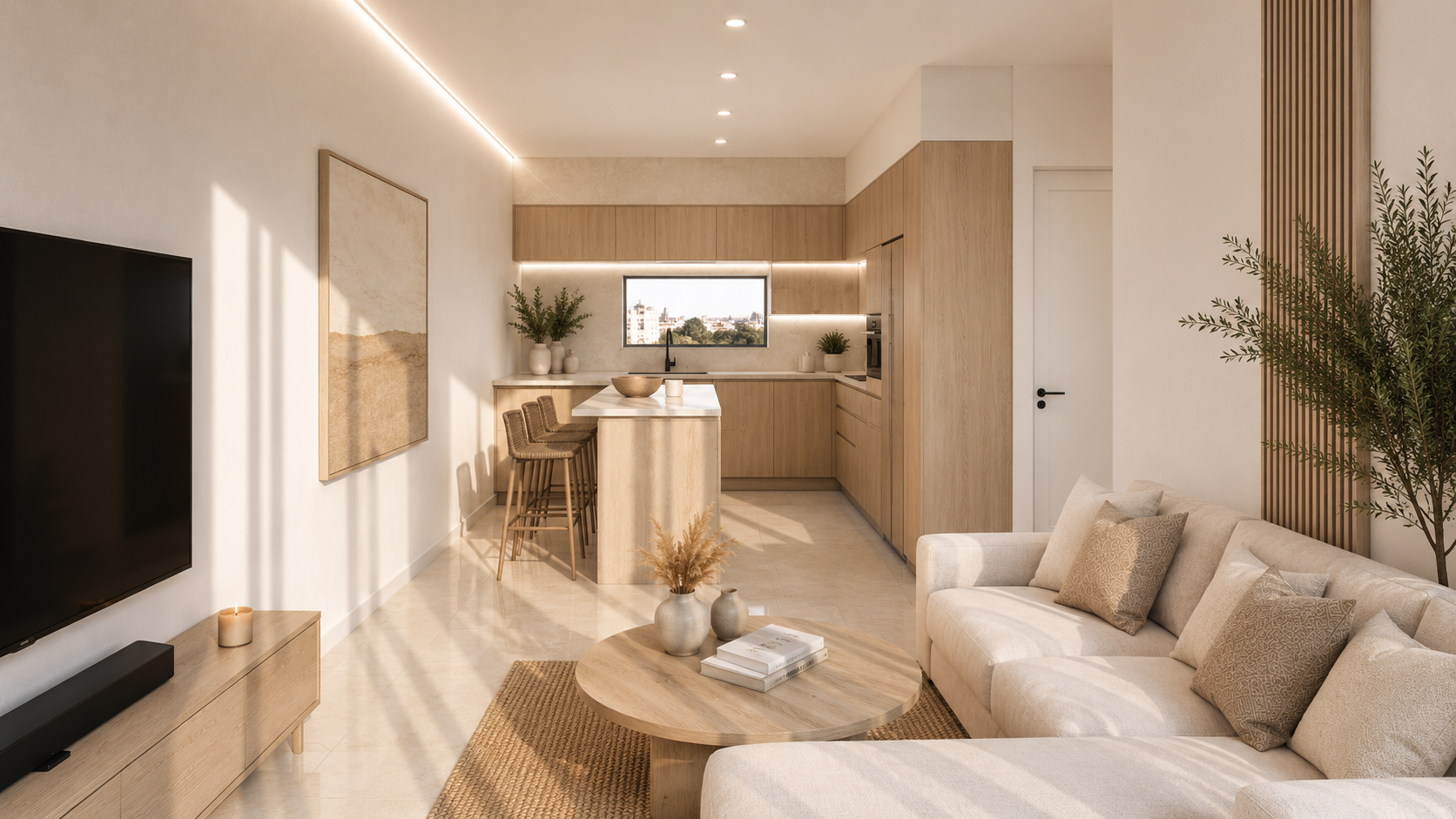 Kitchen render with island at NAMI Residences