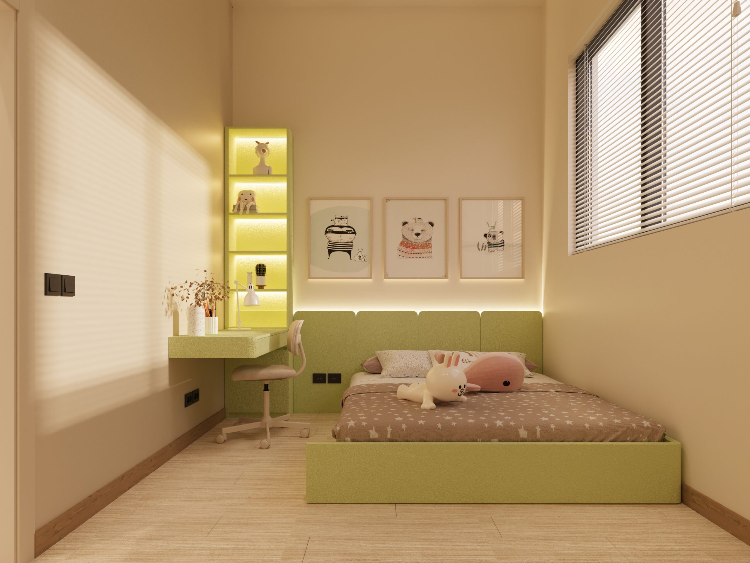 Children's bedroom interior render at ELOS Residences