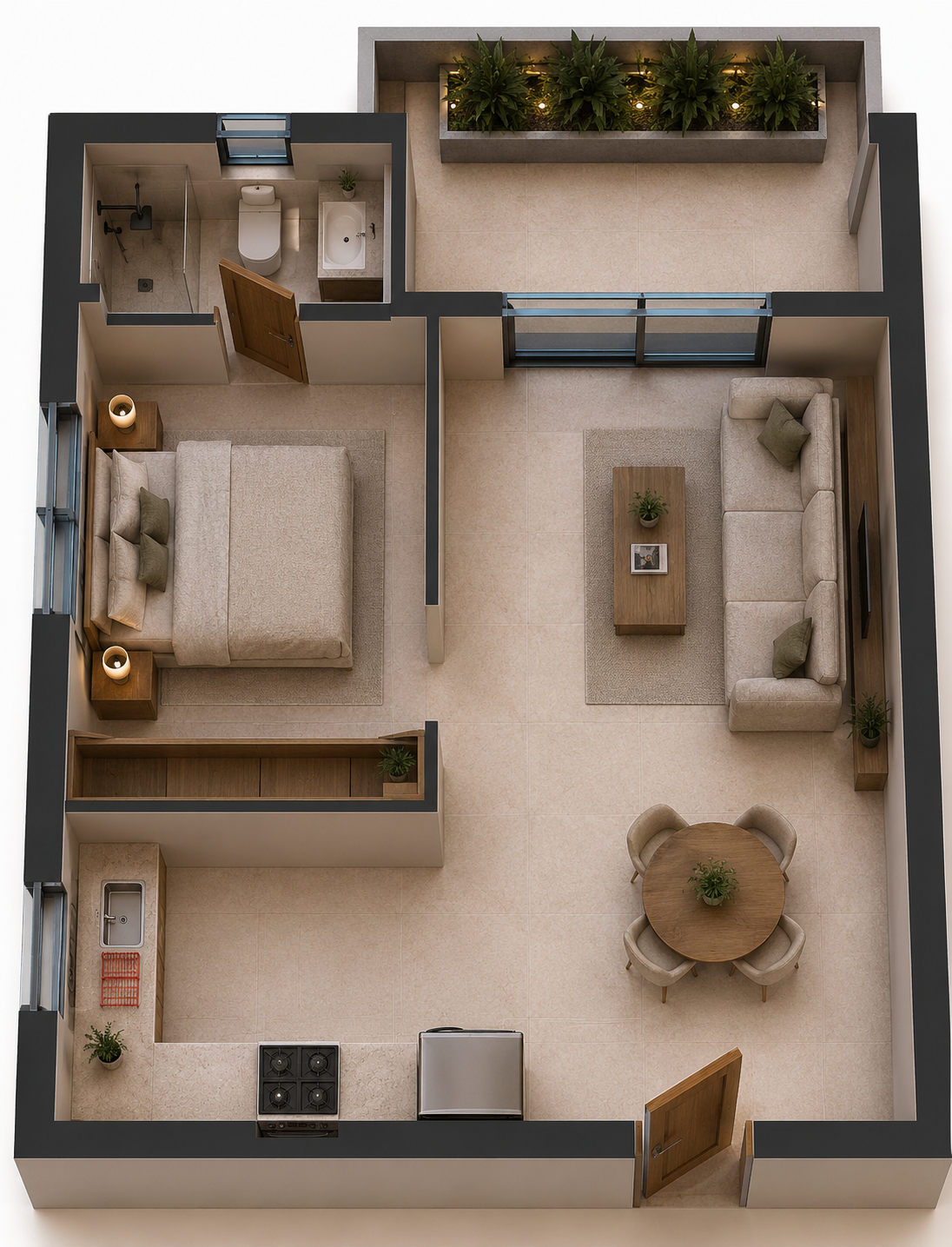 Floor plan of the 1 bedroom apartment at ELOS II Residences