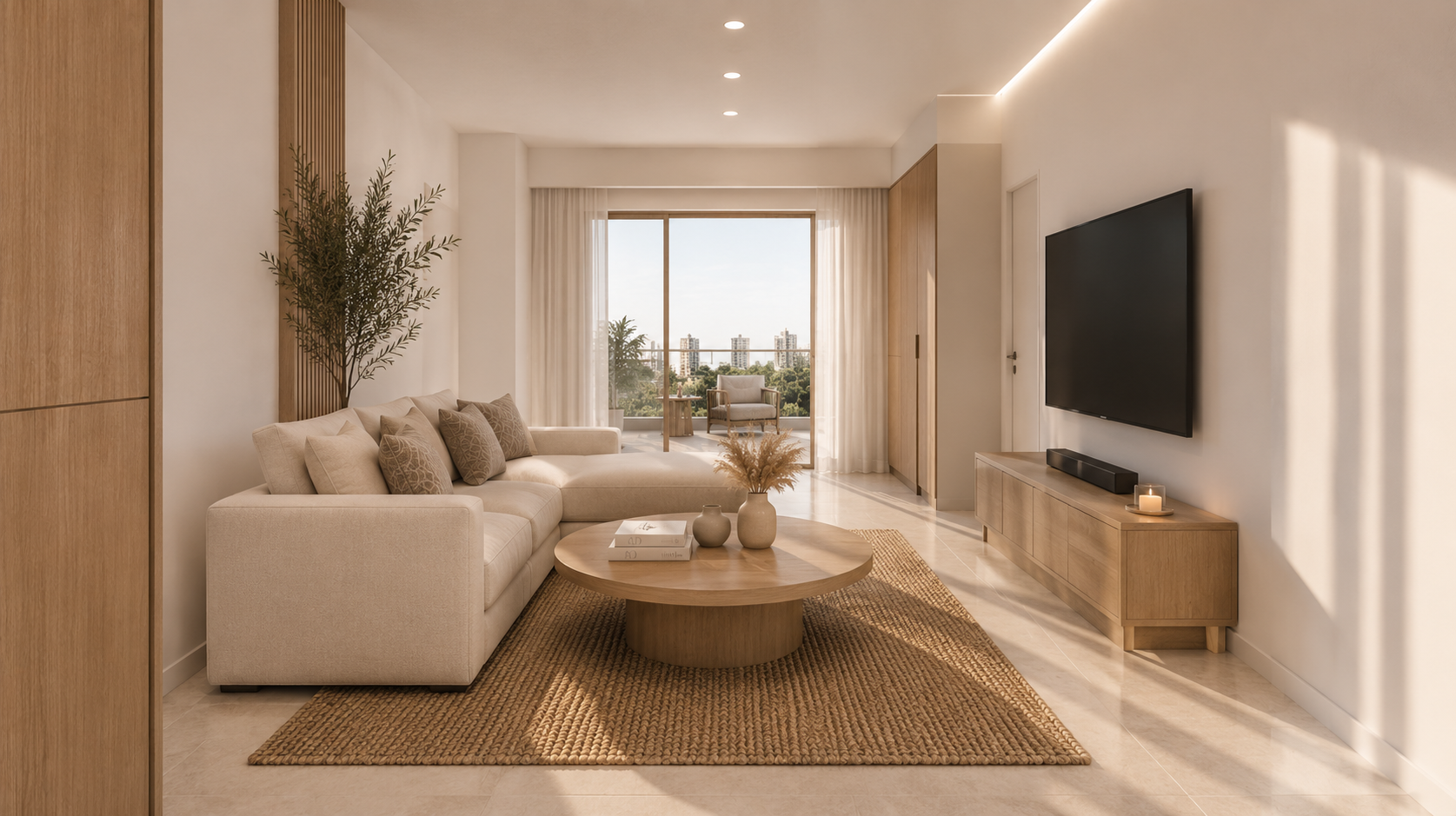 Open plan living room render at NAMI Residences