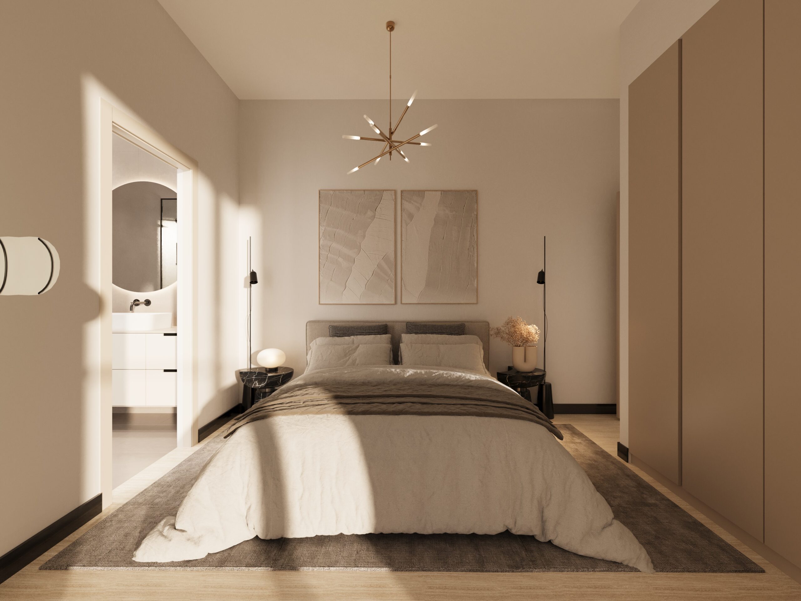 Bedroom interior render at ELOS Residences