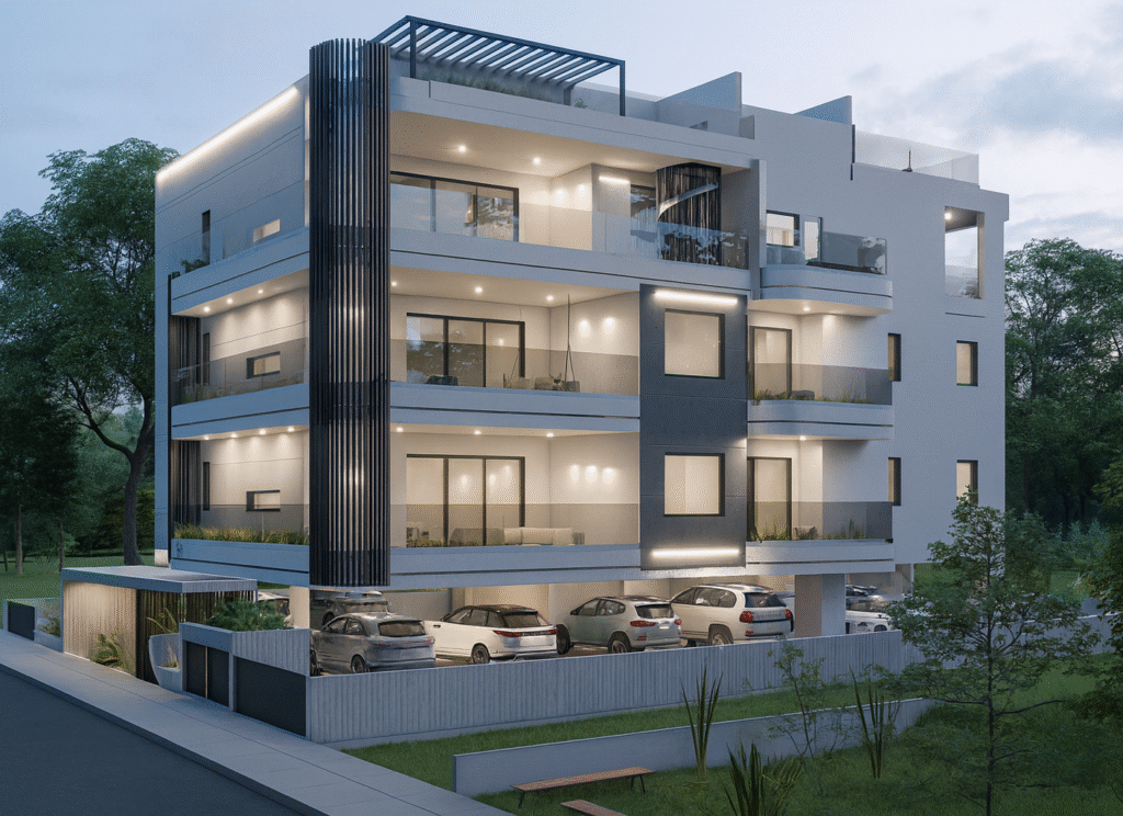 Exterior view of ÁURA Residences in Agios Ioannis, Limassol