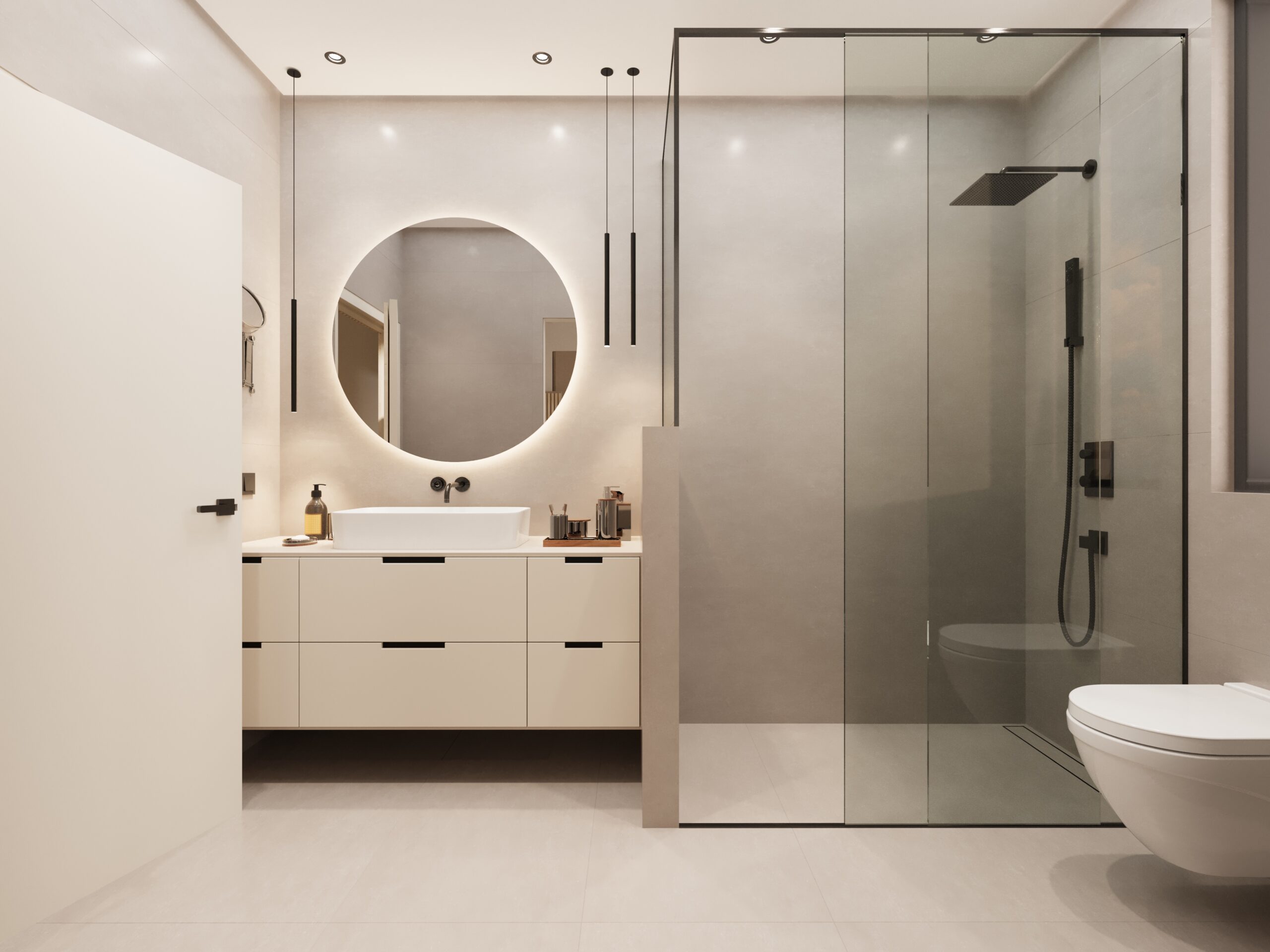 Shower room interior render at ELOS Residences