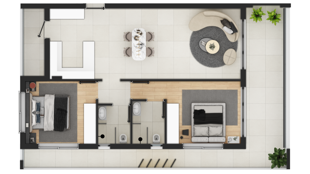 Floor plan of the 2 bedroom apartment at Serene Residences