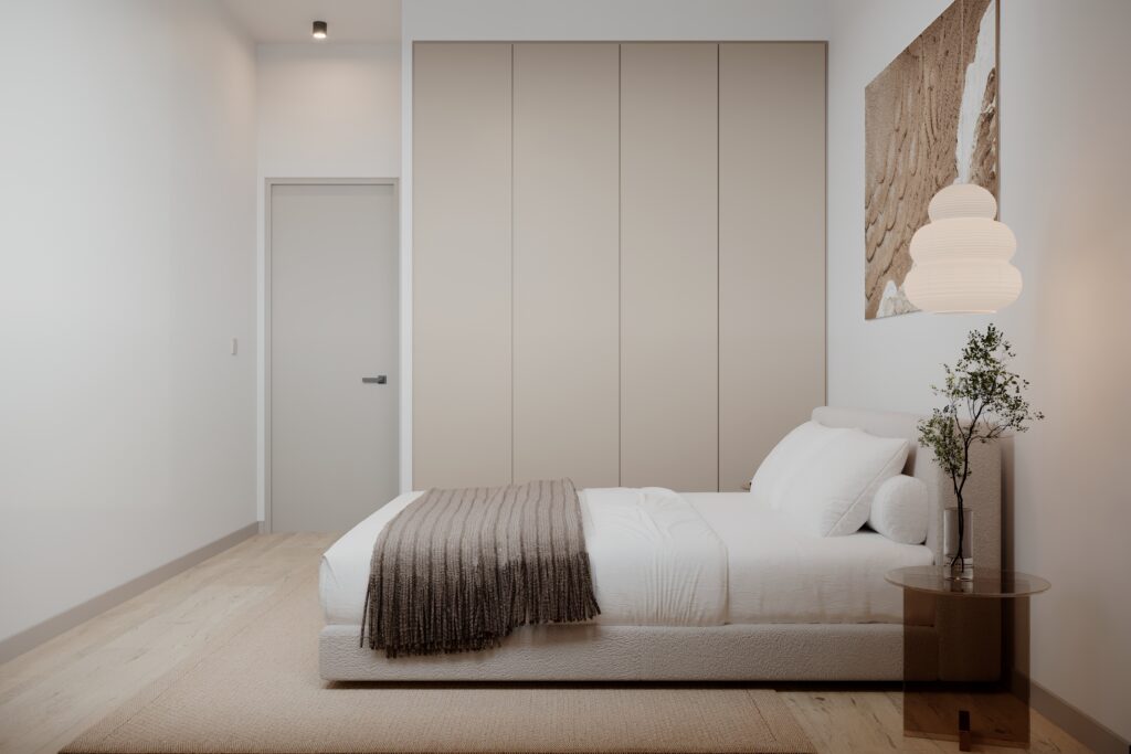 Main bedroom render at ÁURA Residences