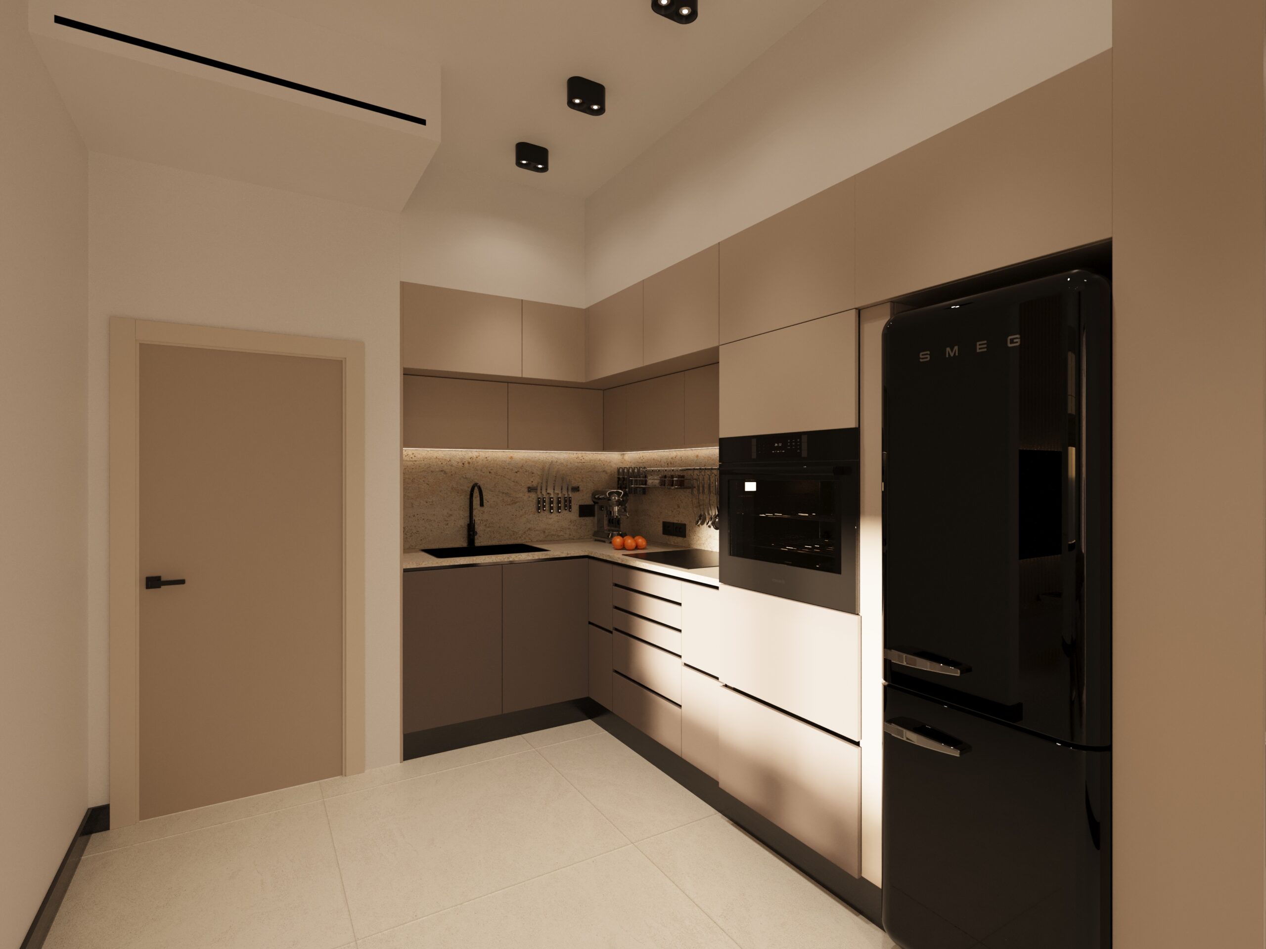 Kitchen interior render at ELOS Residences
