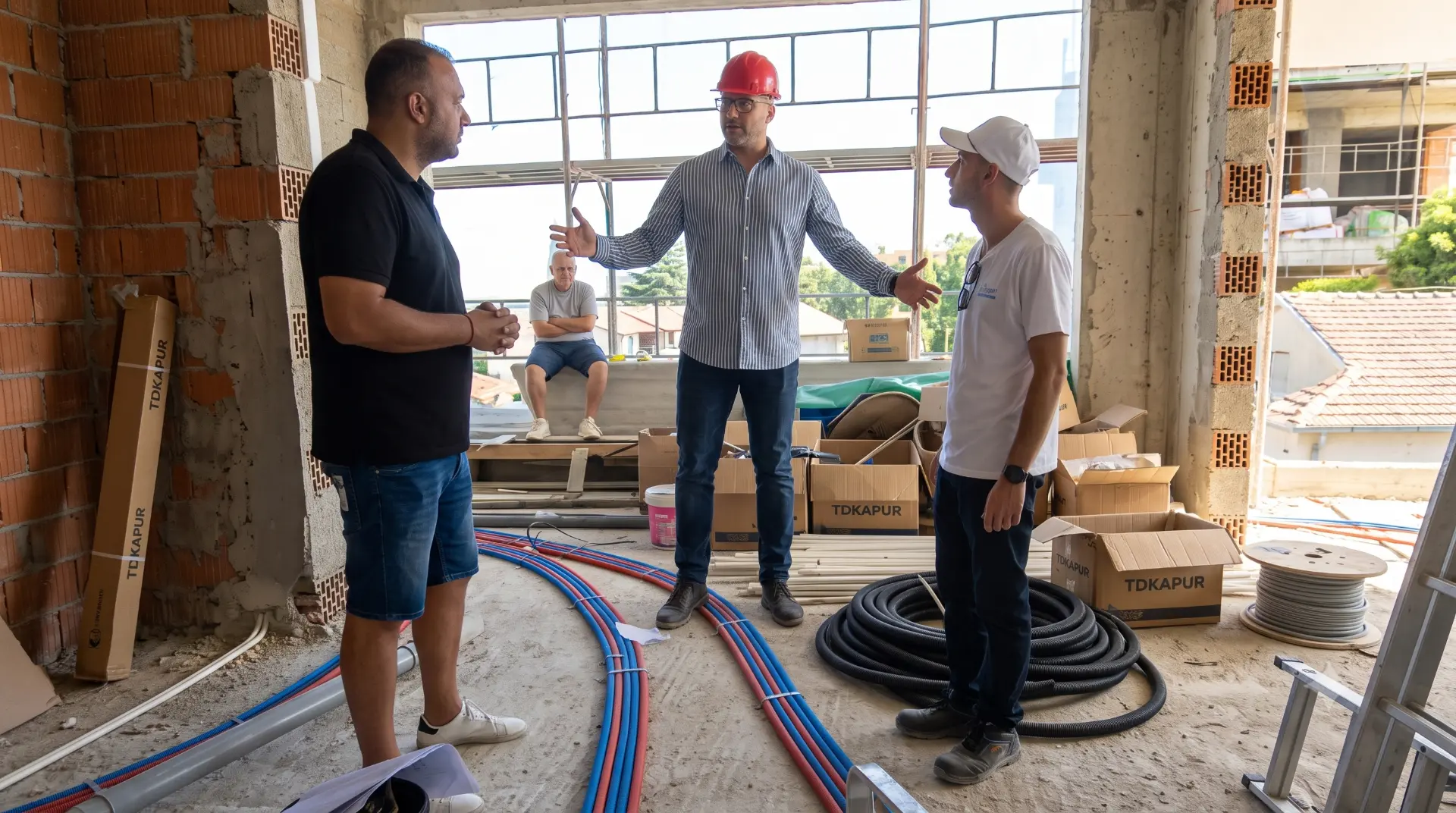 BERKOS team discussing an active construction project on site