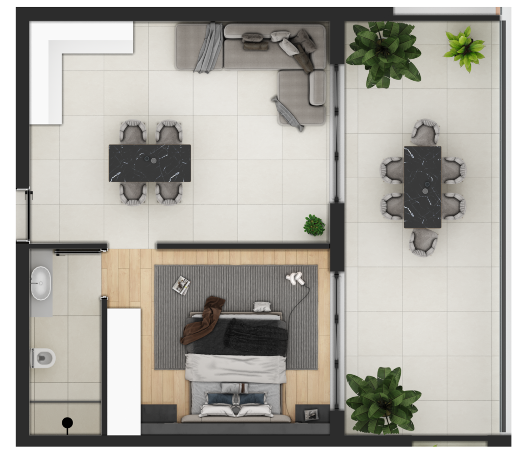 Floor plan of the 1 bedroom apartment at Serene Residences
