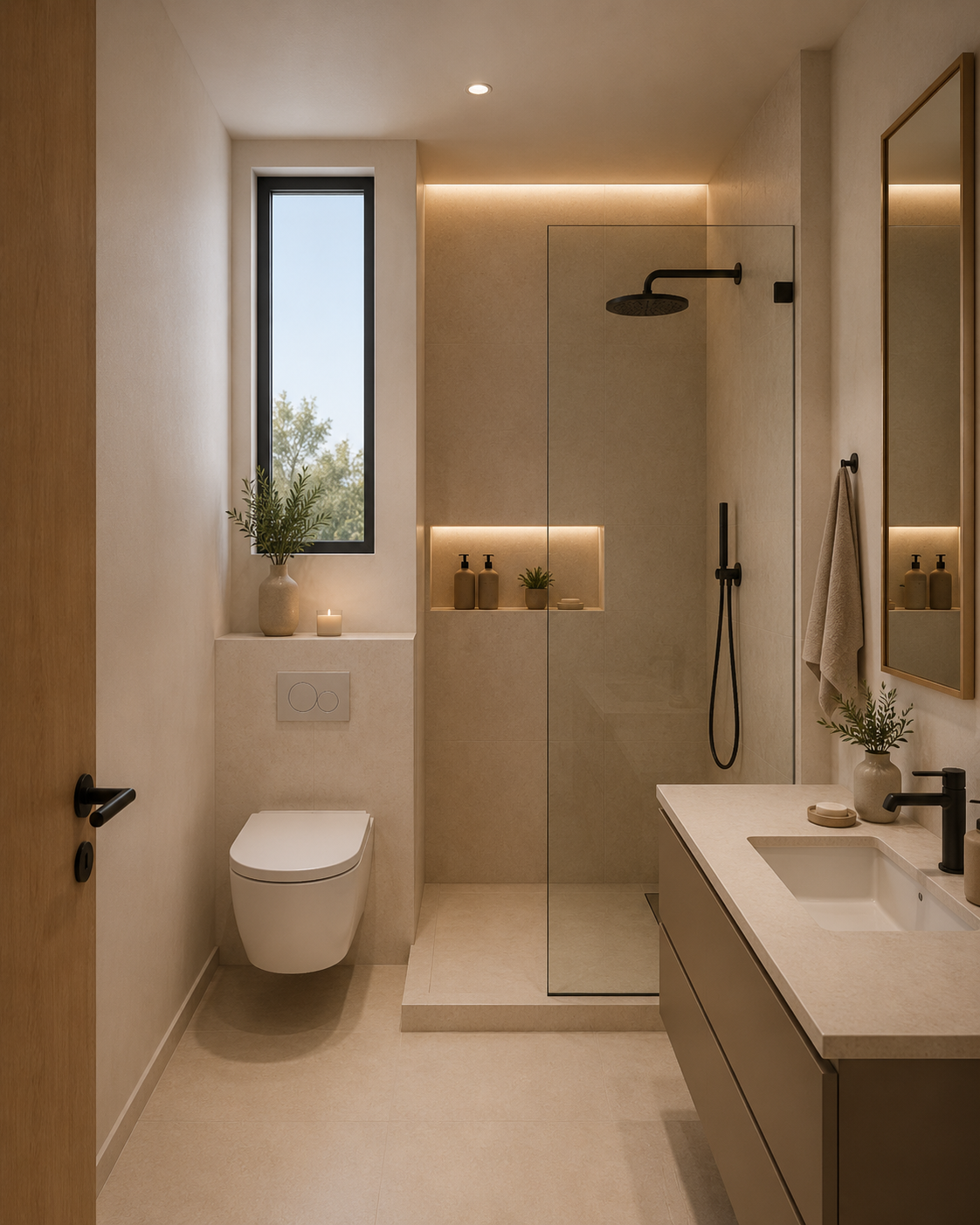 Guest bathroom render with walk in shower at NAMI Residences