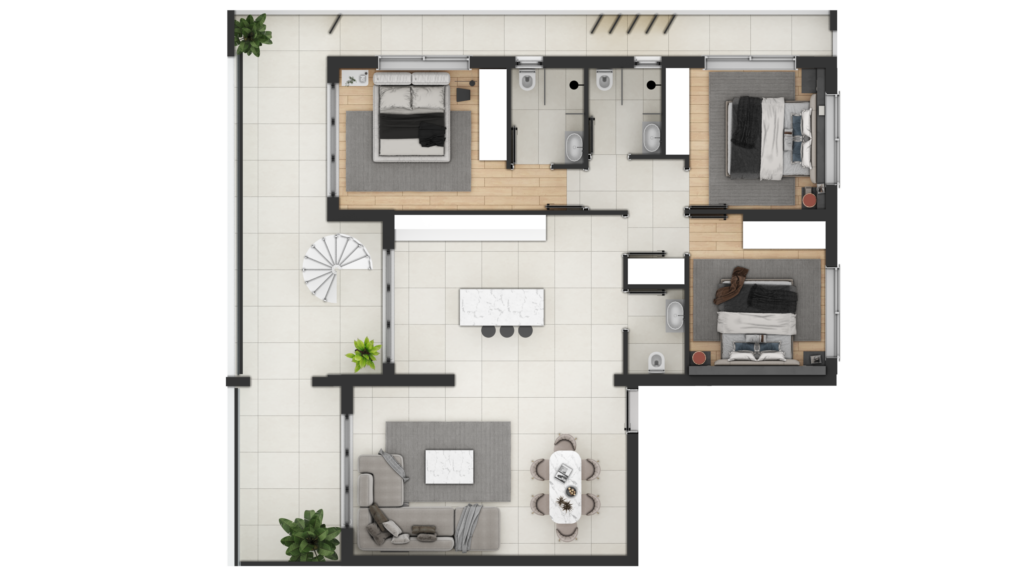 Floor plan of the 3 bedroom penthouse at Serene Residences