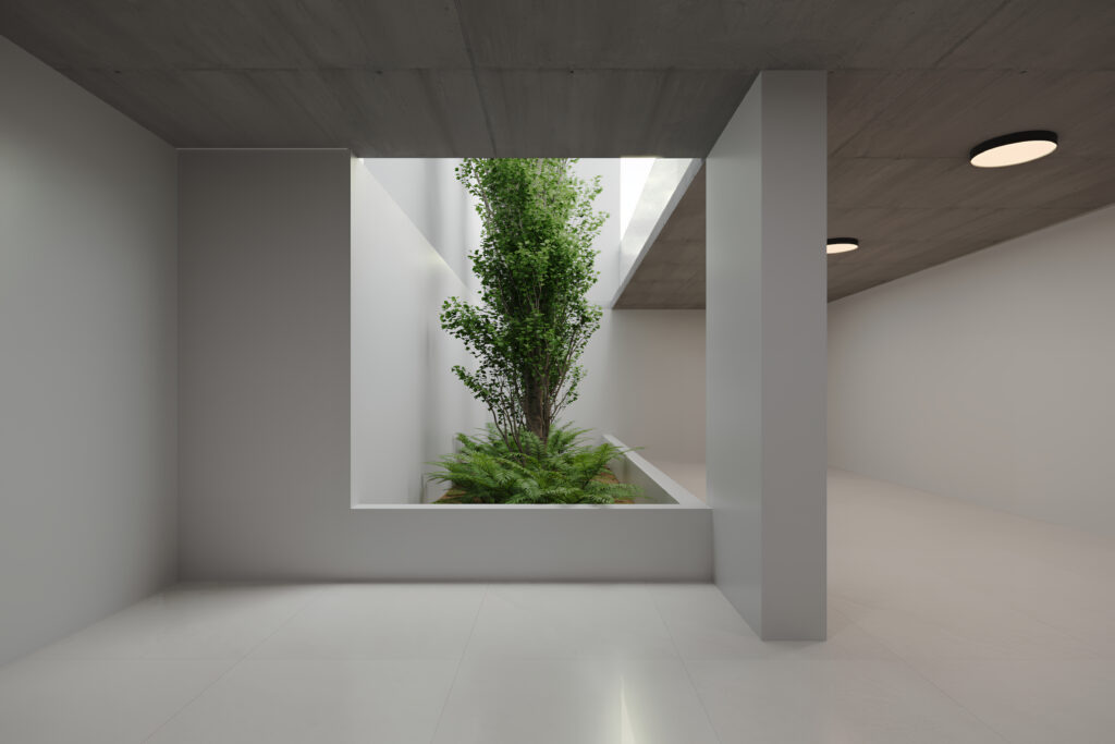 Basement storage and services render at ÁURA Residences